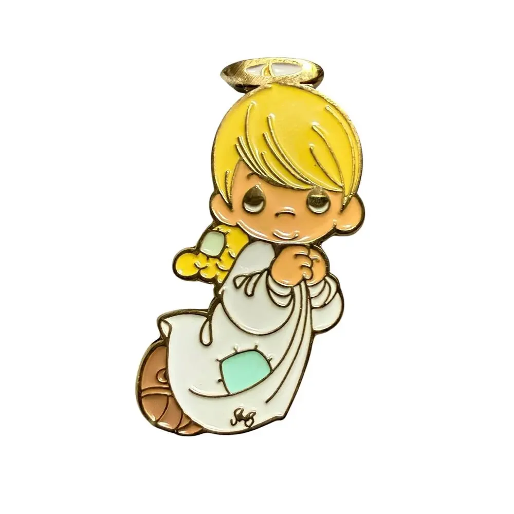 Vintage Precious Moments Angel Enamel Lapel Pin 1” Gold Tone